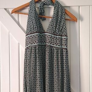 Women's Halter Geometric Print Dress in Teal and Brown